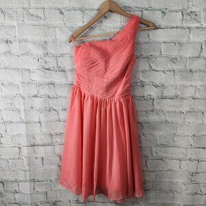 Zaxants one shoulder coktail Dress Sz 4 coral mini bridal Acl